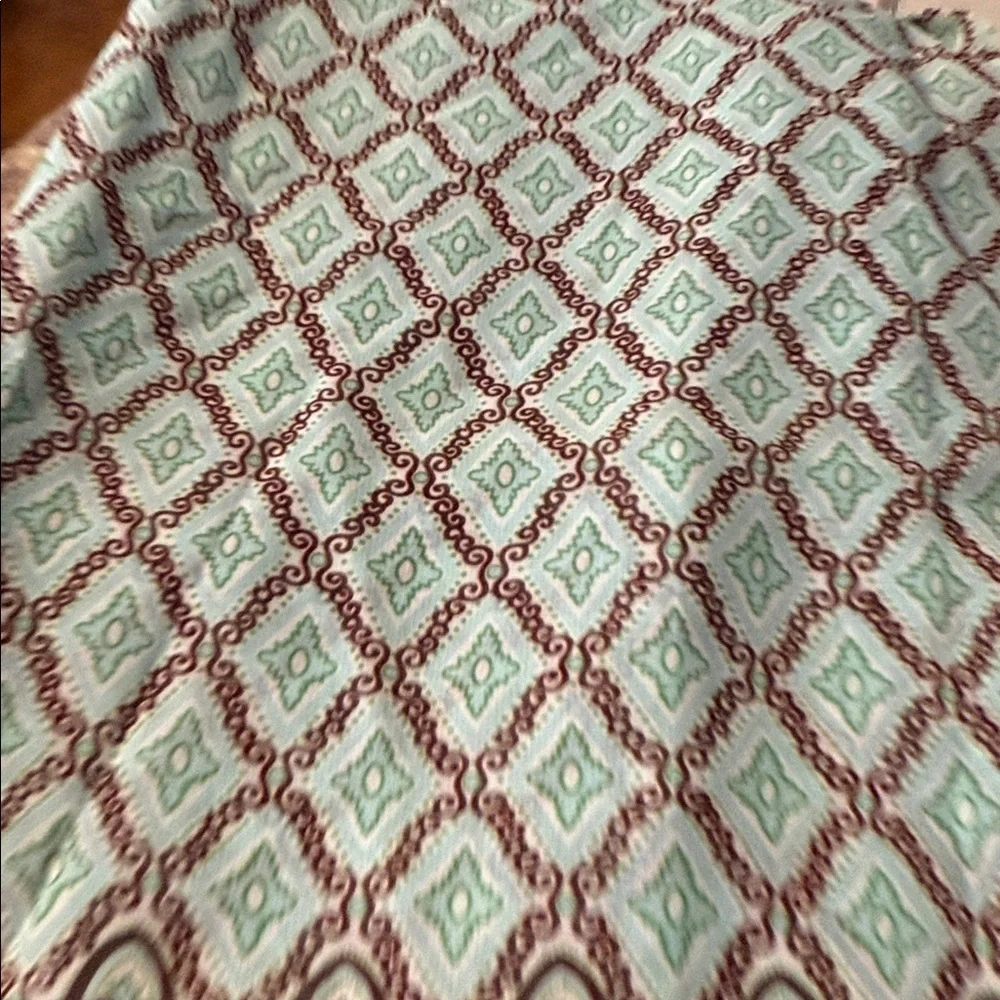 Brown and Mint Patterned Fabric with Beaded Accents